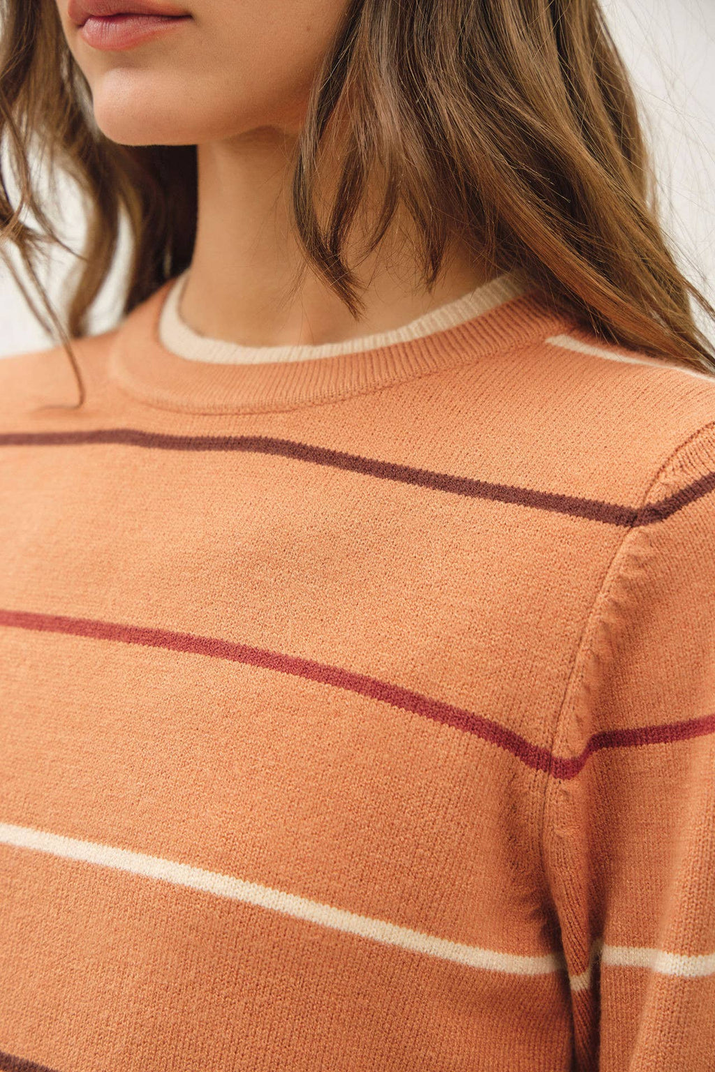 TERRACOTTA DOUBLE LAYERED LOOK  STRIPE SWEATER TOP