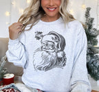 Vintage Santa Head Black Crew Neck Sweatshirt: Sand