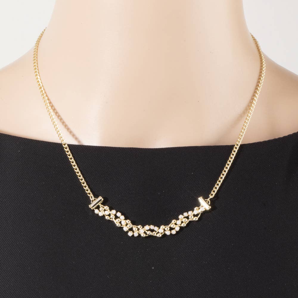 Glass Bead Woven Center Station Chain Necklace: G