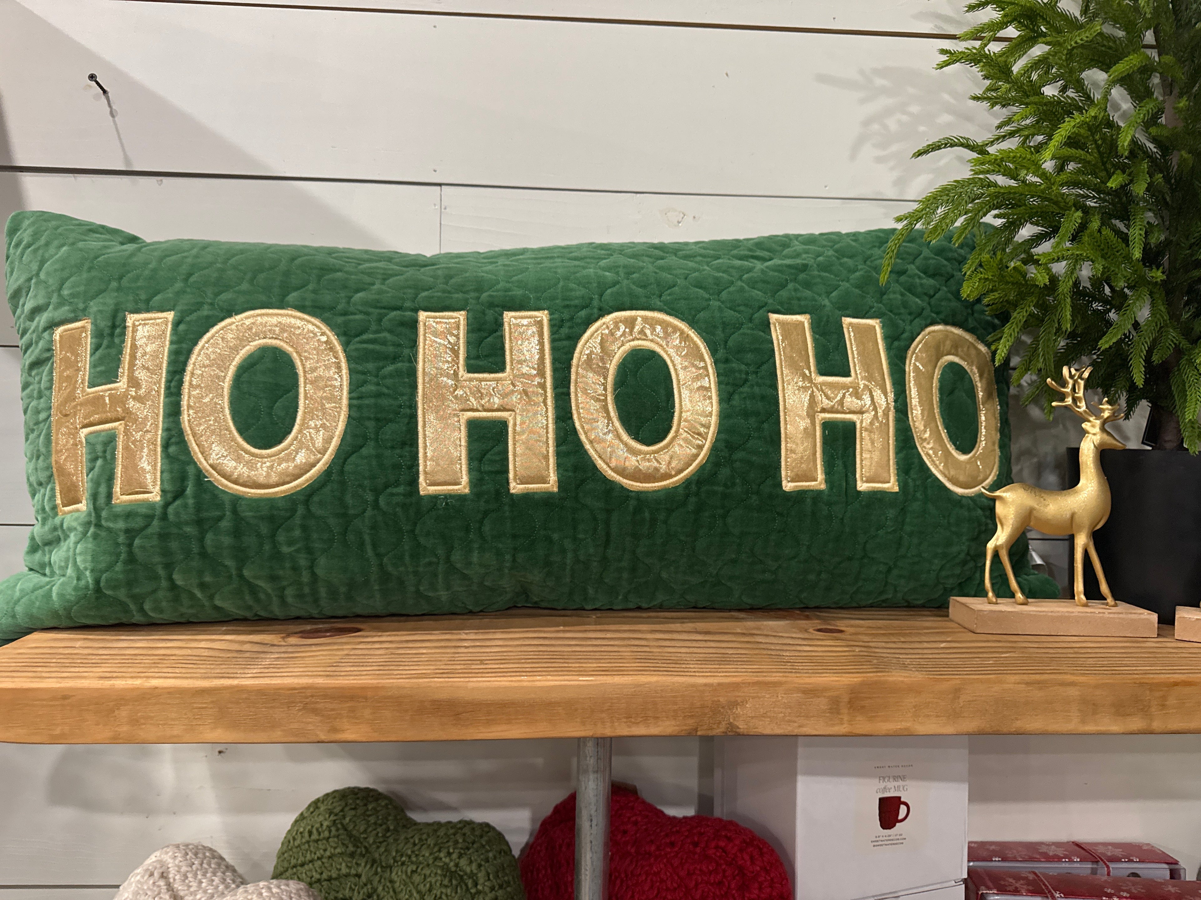 Ho Ho Ho Cotton Velvet Lumbar Pillow