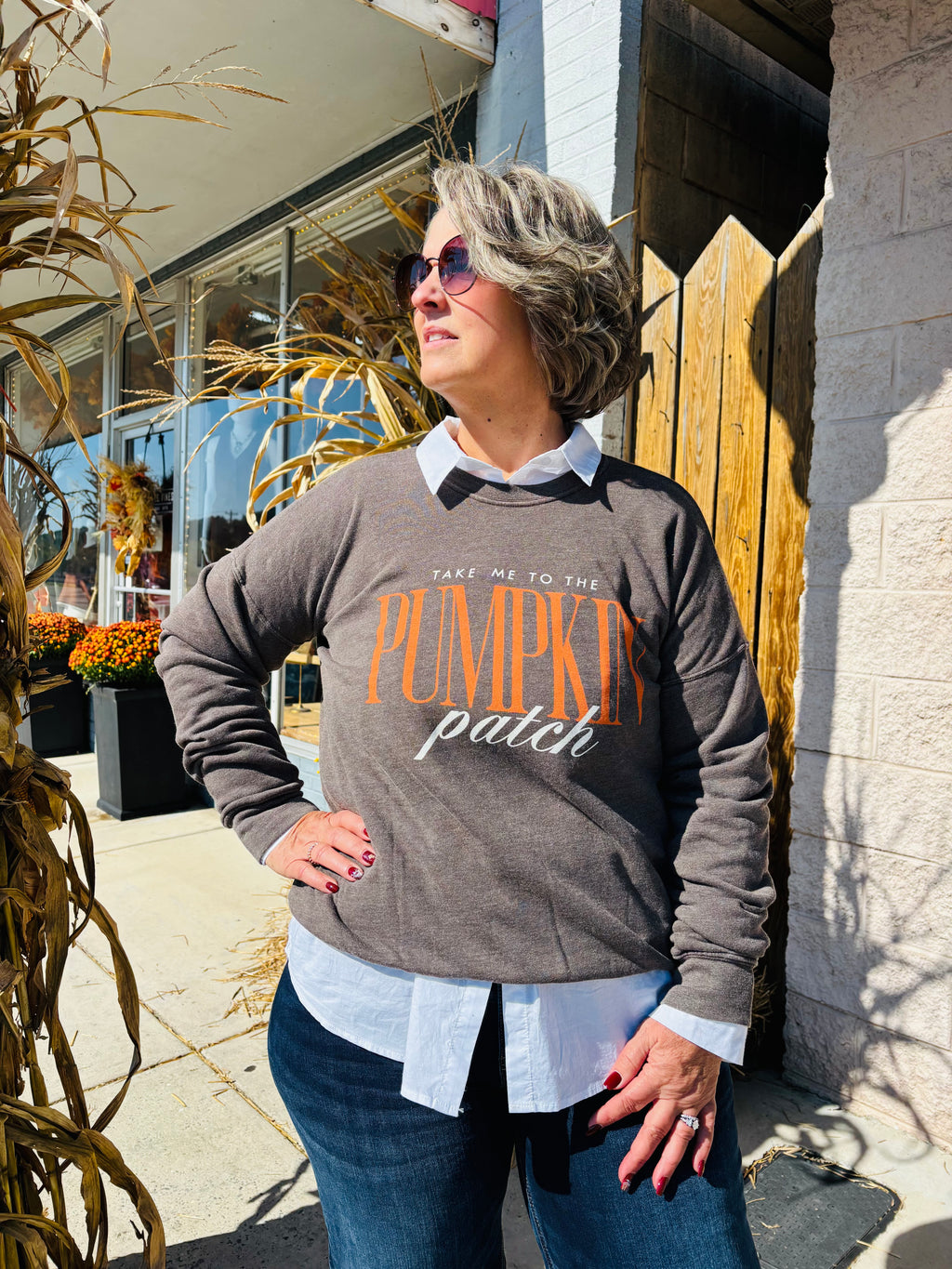BROWN TAKE ME TO THE PUMKIN PATCH MINERAL SWEATSHIRT