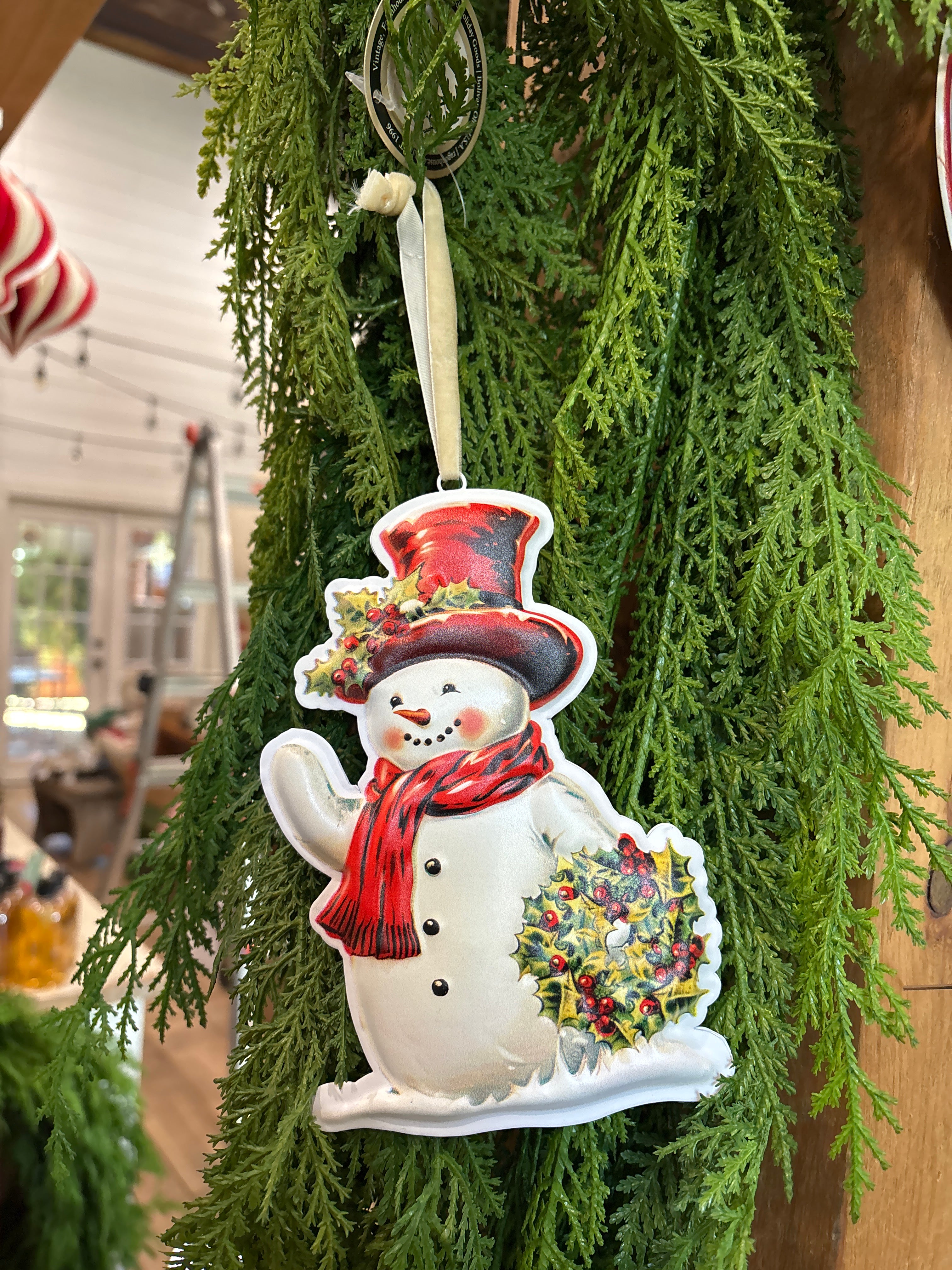 Snowman w/holly wreath ornament