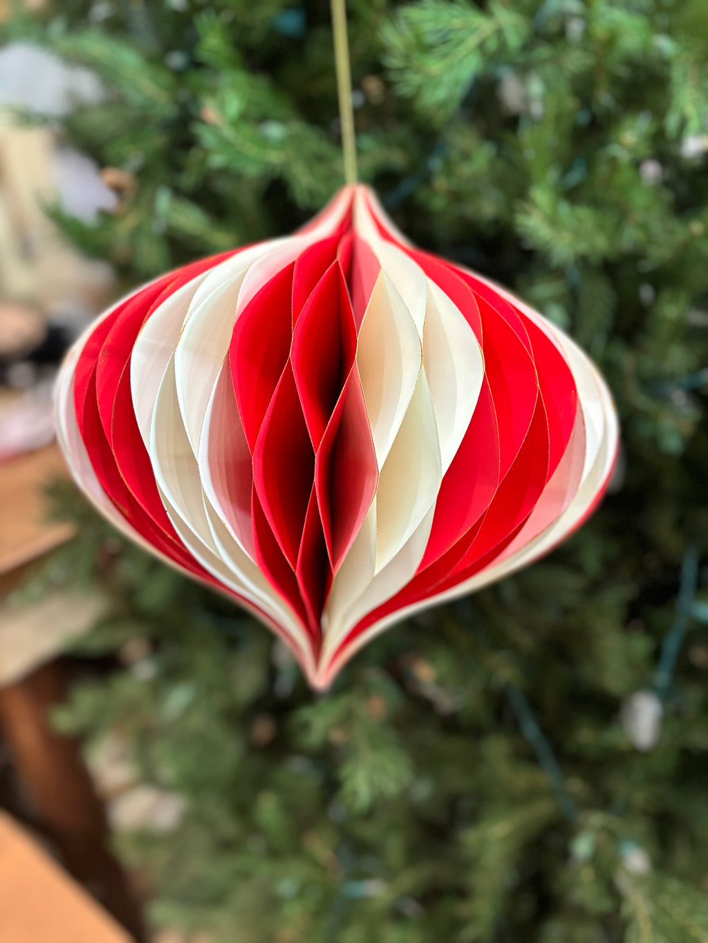 12' PAPER GLITTER CREAM/RED HONEYCOMB ORN.