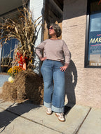 BROWN/CREAM STRIPED LONG SLEEVE SWEATER TOP