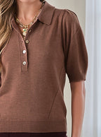 Ribbed Short Sleeve Polo Knit Top