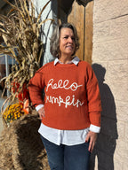 Hello Pumpkin Letter Graphic Sweater