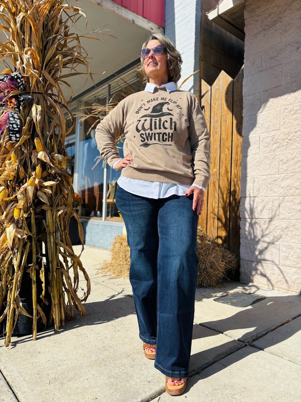 TAUPE WITCH SWITCH MINERAL GRAPHIC SWEATSHIRTS