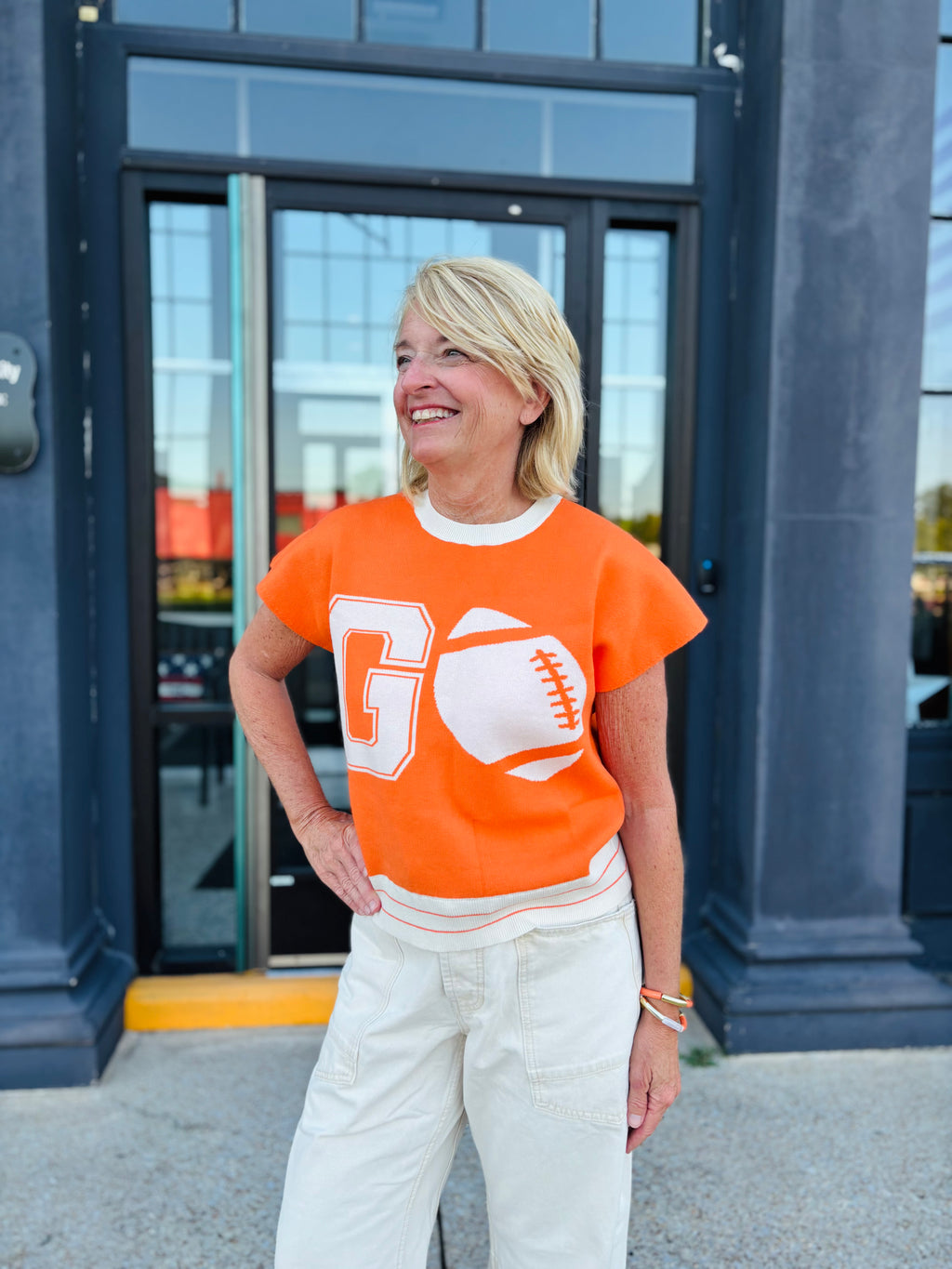SMALL ORANGE Go Football Varsity Game Day Sweater Top