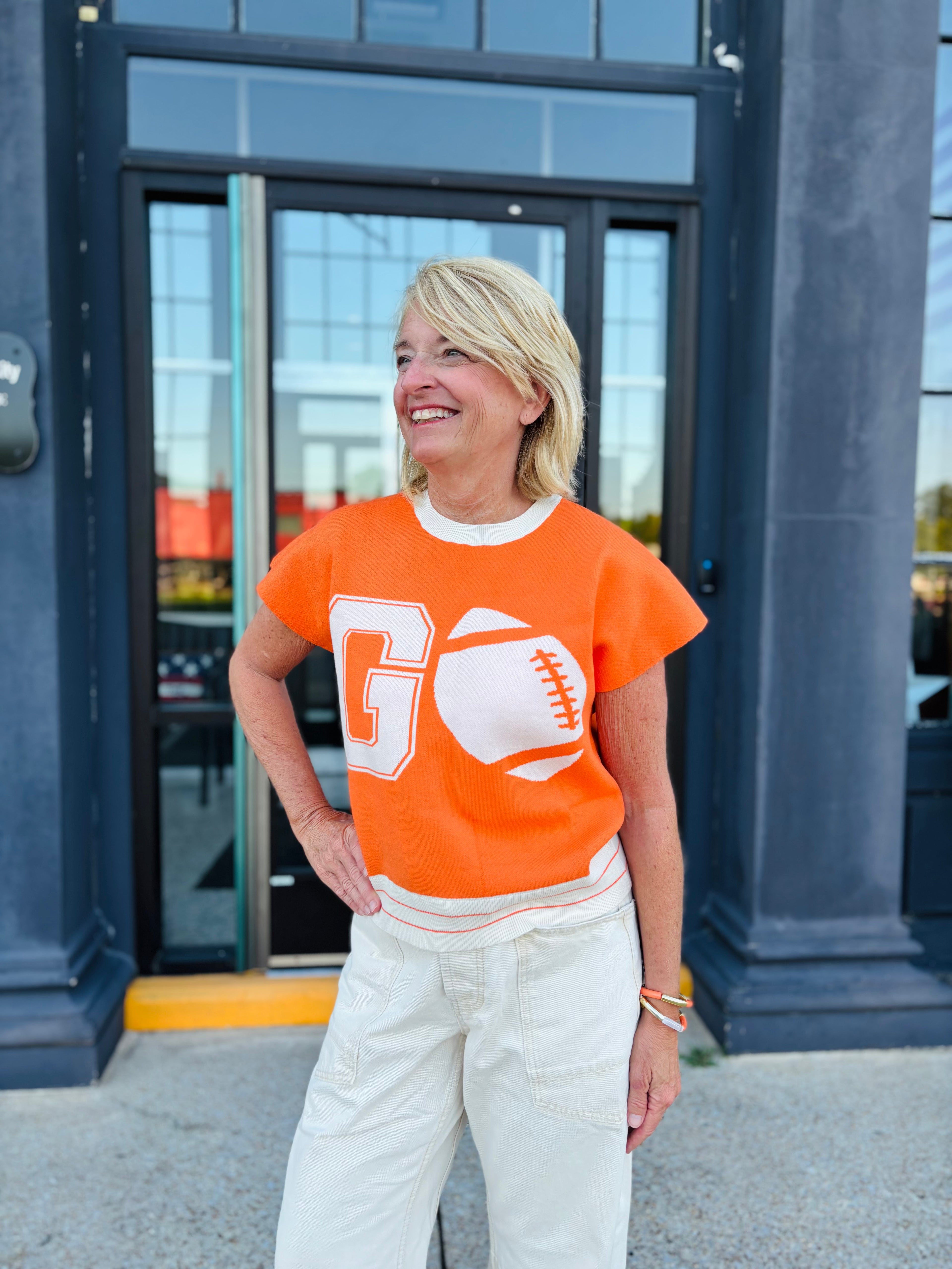 SMALL ORANGE Go Football Varsity Game Day Sweater Top