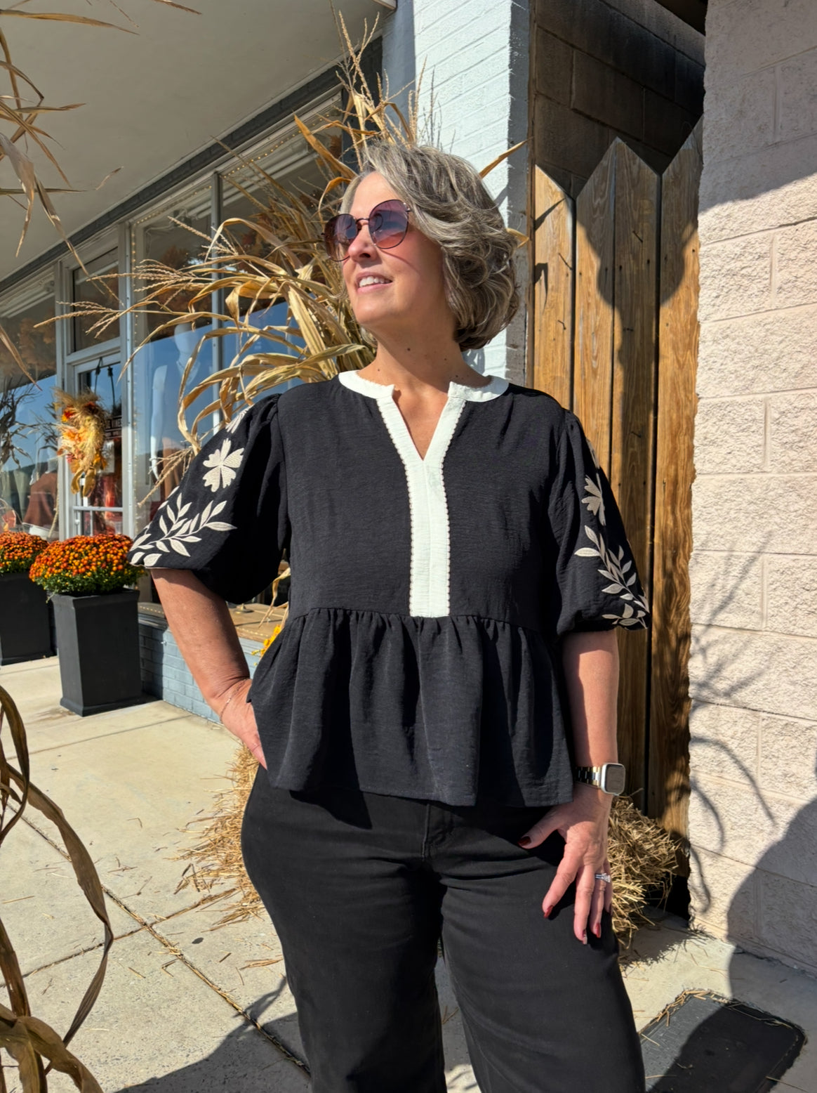 Solid Airflow Peplum Blouse : Black