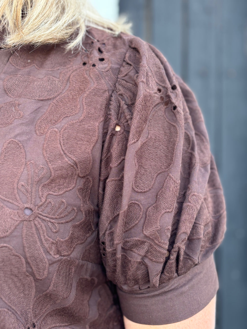 BROWN Elsie Eyelet Top