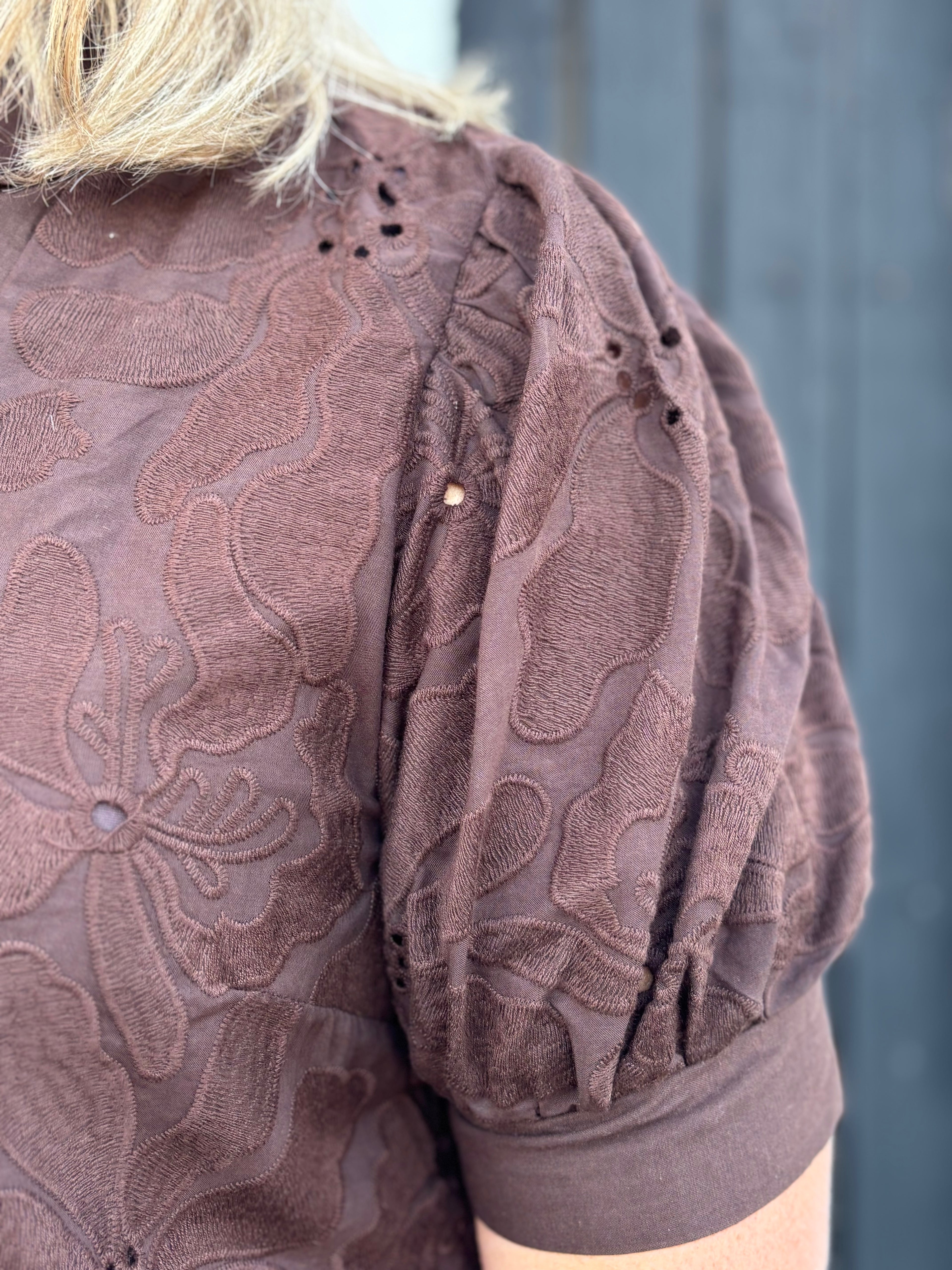 BROWN Elsie Eyelet Top