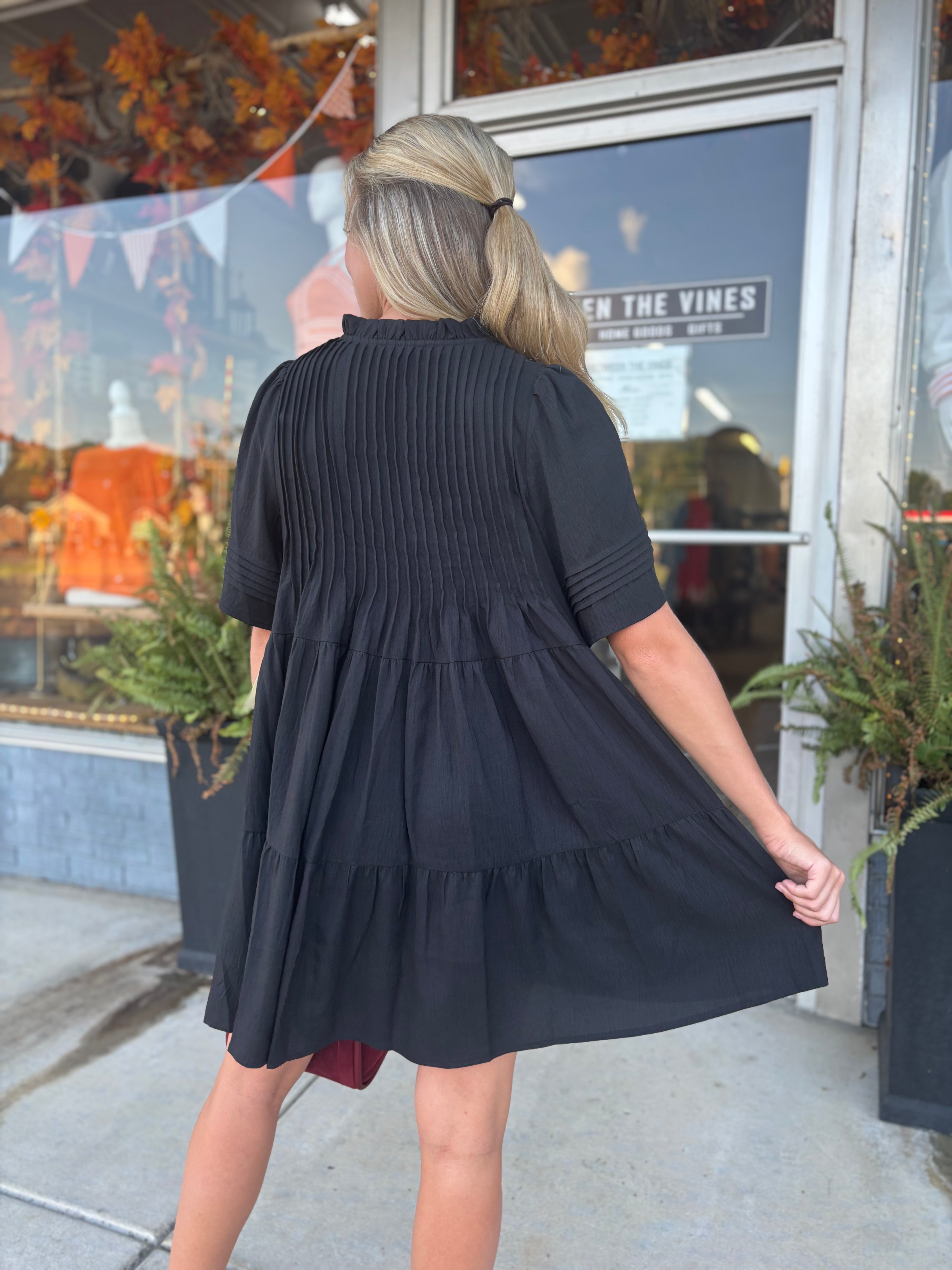 Black Pintuck Detail Mini Dress – BEFORE YOU COLLECTION – view 3