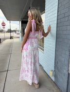 Floral Toile Ribbon Strap Maxi Dress