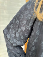 MIDNIGHT NAVY SPLIT NECK BLOUSE W/SELF TIE SMOCKING
