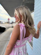 Floral Toile Ribbon Strap Maxi Dress
