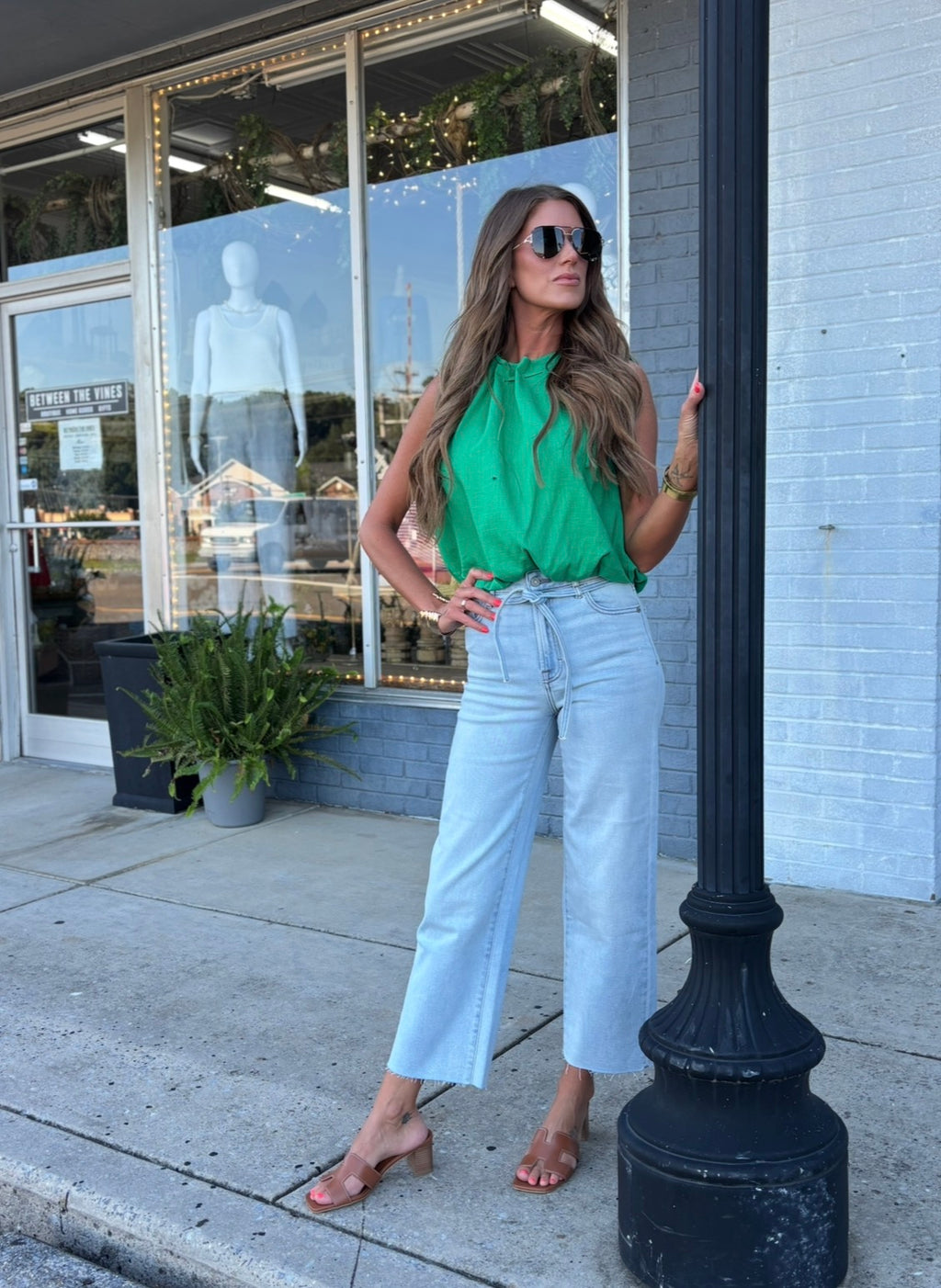 HIDDEN TIE WAIST LT DENIM STRAIGHT