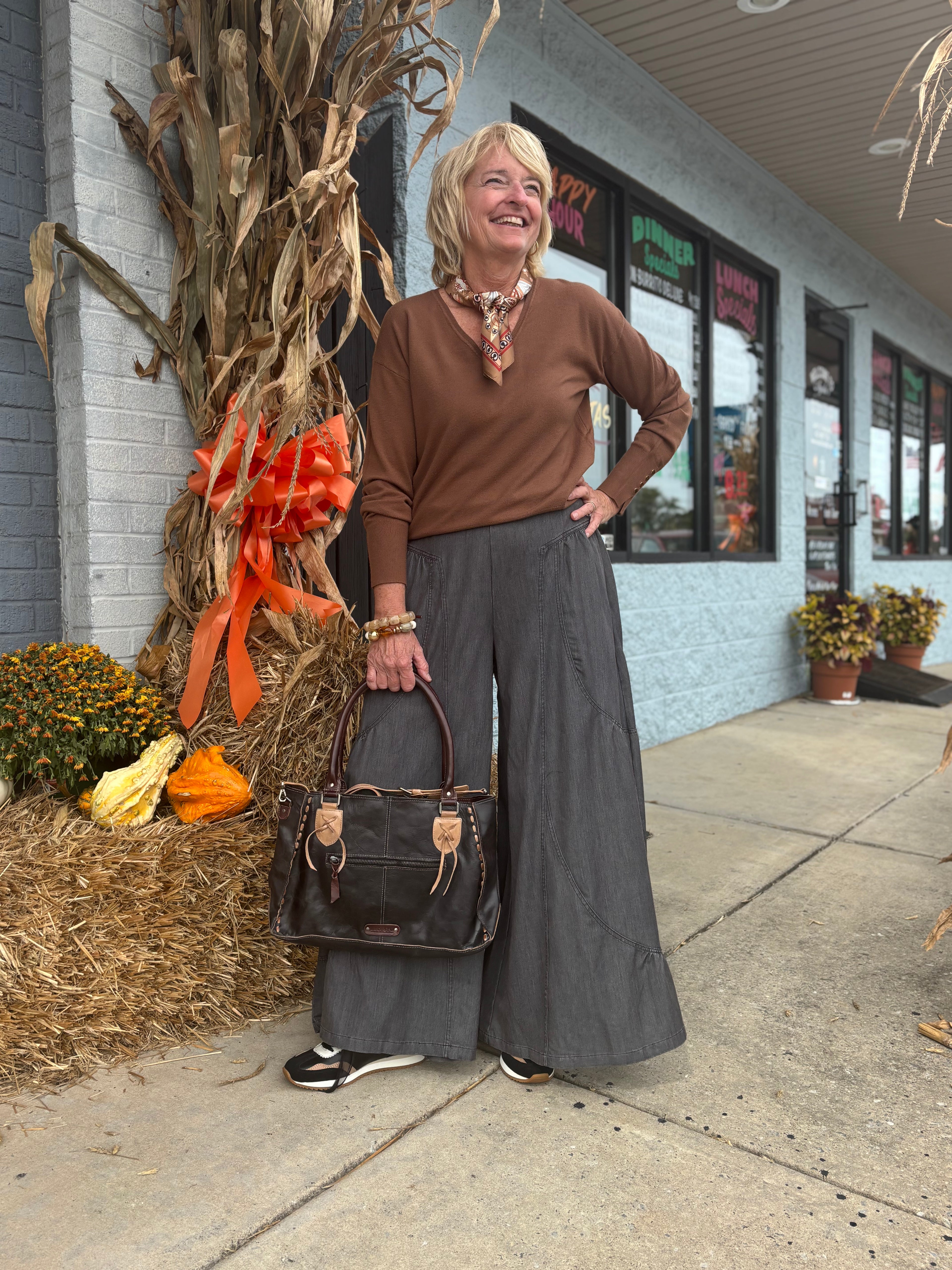 BLACK DENIM MINERAL WASHED WIDE LEG PALAZZO PANTS