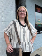 Black Striped Half Bell Sleeve Blouse Top PLUS