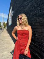 BRICK Strapless Ruched Maxi Dress