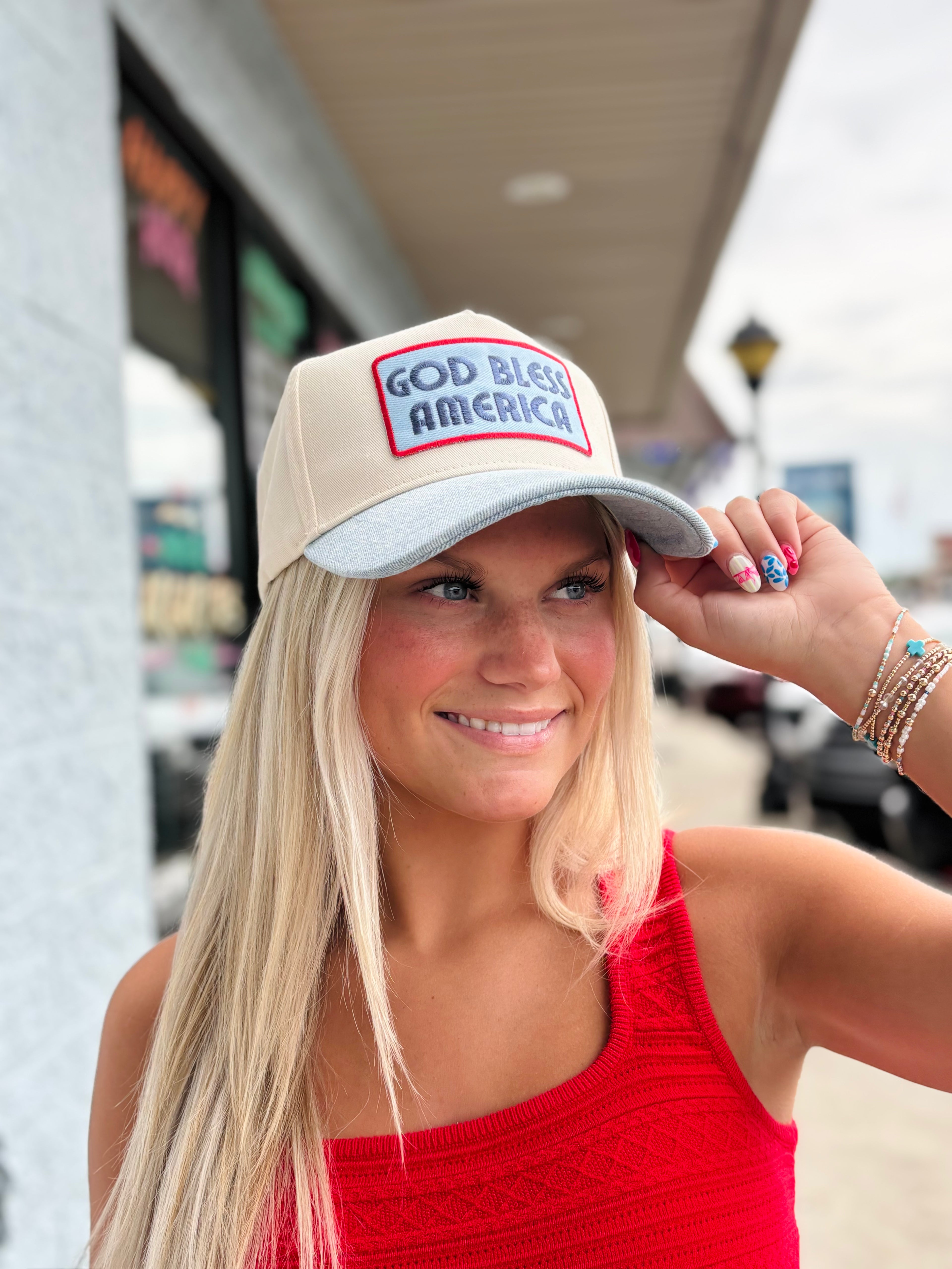 God Bless America - Vintage Trucker Hat: Denim