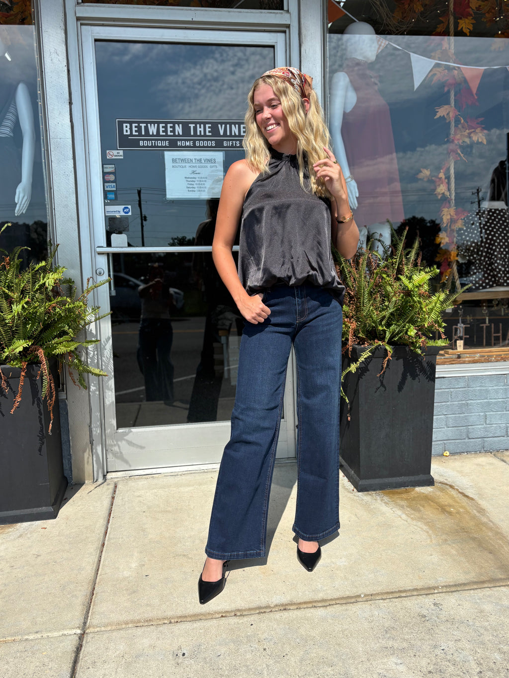BLACK Satin High Neck Halter Blouse