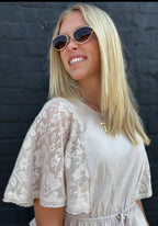 ASH Lace Cape Sleeve Cotton Peplum Top