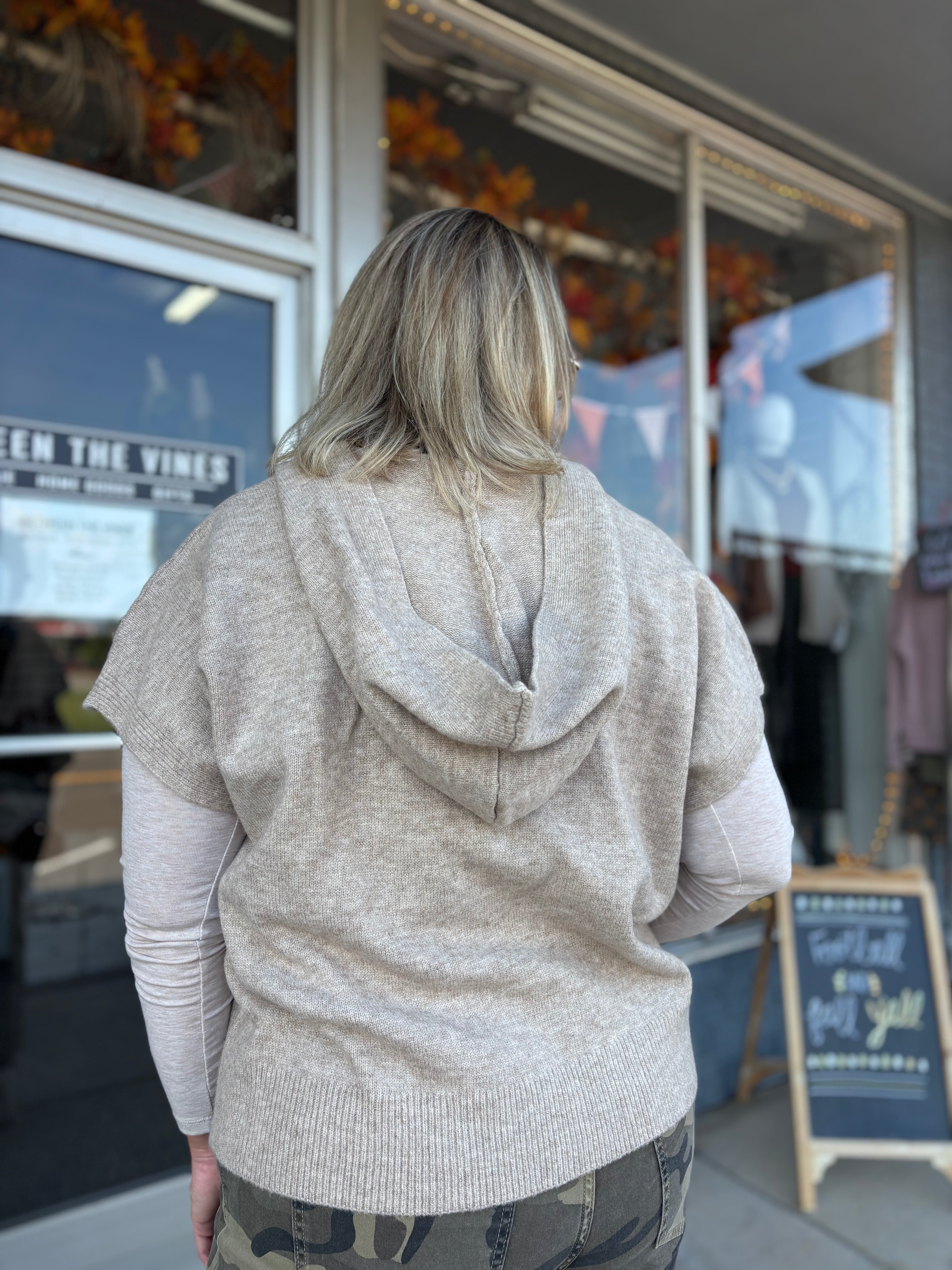 Taupe V-Neck Hooded cardigan