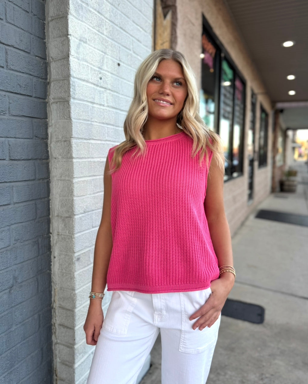 Punch Sleeveless Knit Sweater Top