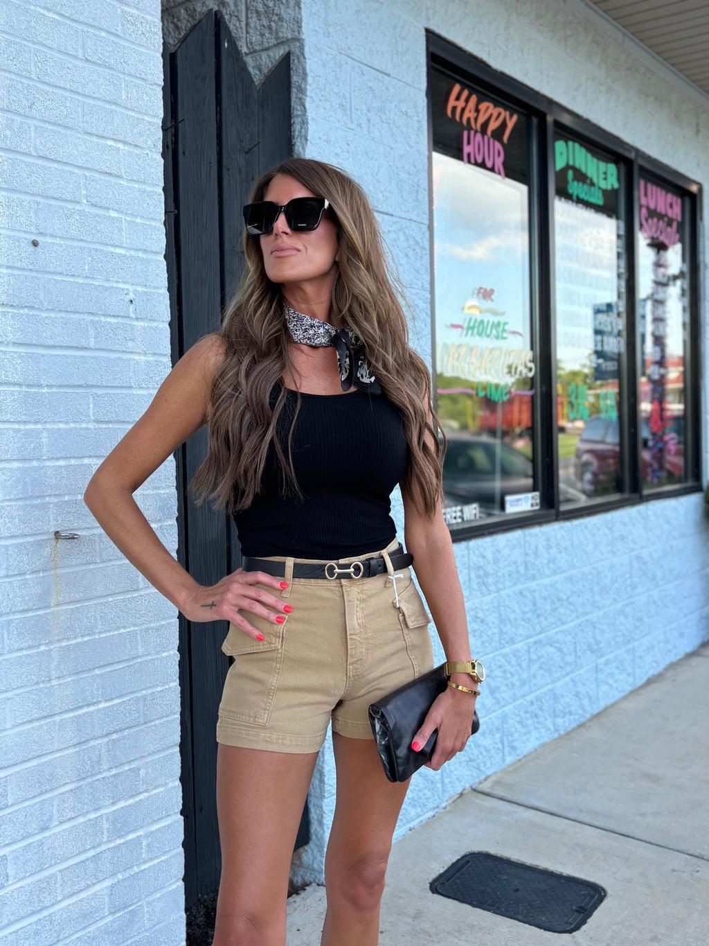 HONEY KHAKI CARGO STRETCH SHORT