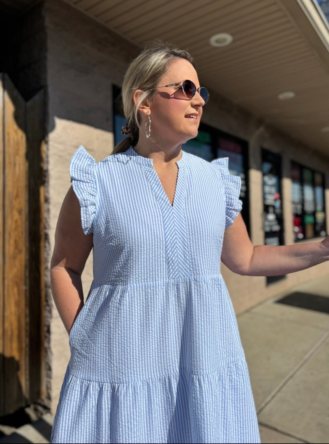 Kari Seersucker Dress | Blue + White