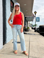 RED Textured Sleeveless Scoop Neck Knit Top