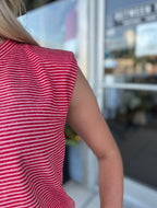 Red Stripe Knit Bubble Hem Tank Top
