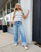 BLUE STRIPED COLLARED POLO TOP