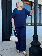 Layla Crossover Ruffle Pant: Patriot Blue