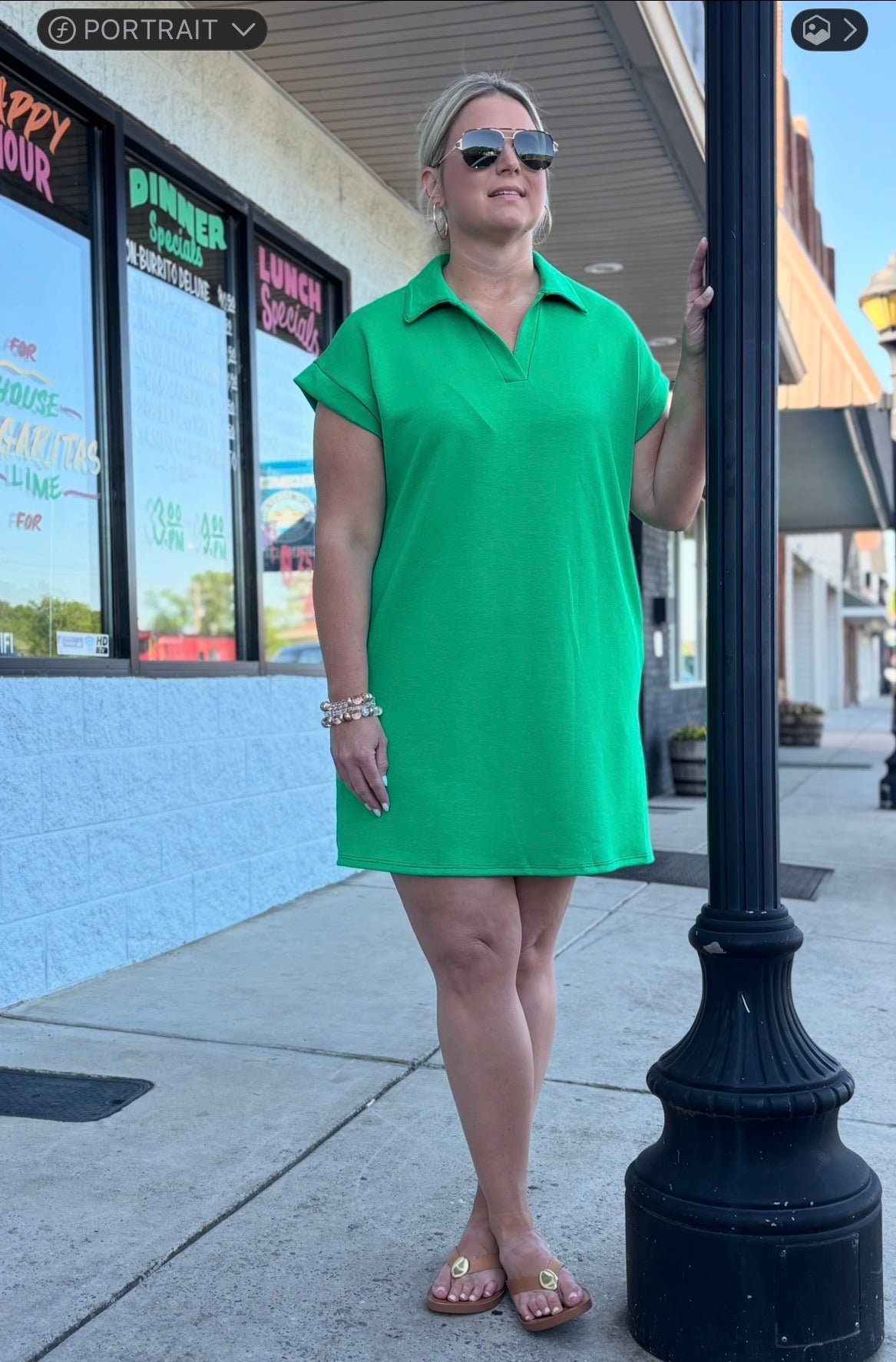 Kelly Green Sporty Modal Scuba Polo Collar Dress