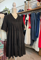 Black Pintuck Detail Mini Dress