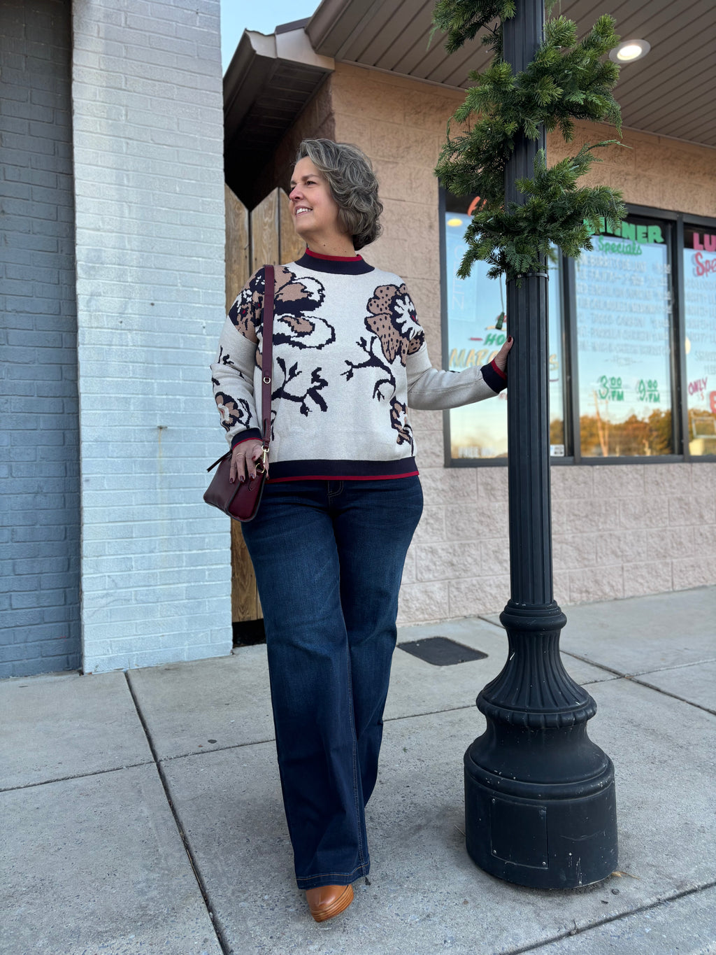 OATMEAL FLORAL SWEATER