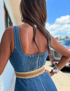 A-Line Denim Sleeveless Maxi Dress
