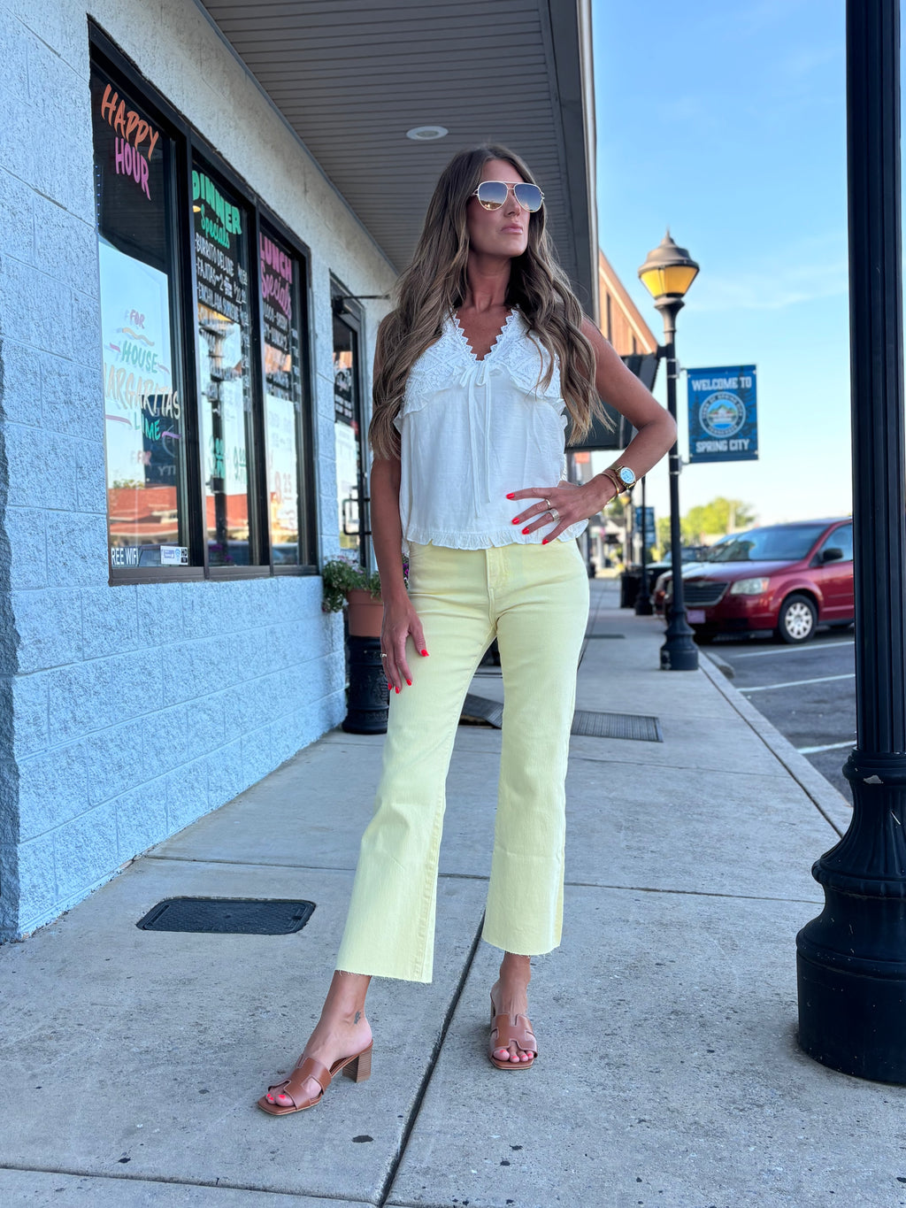 Optic White Sweet Feminine Textured Crochet V-neck Tank