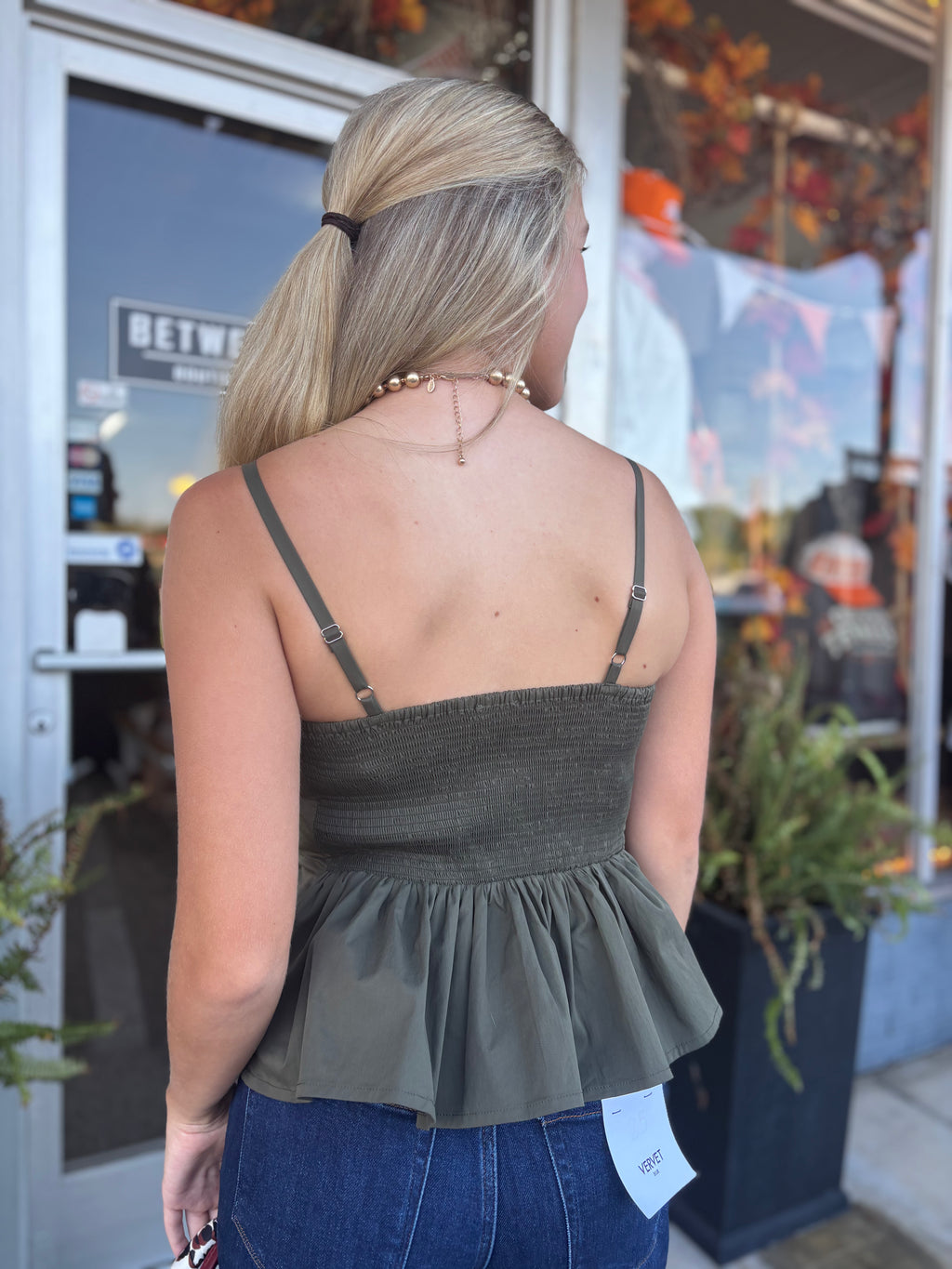 ARMY SPAGHETTI STRAP PEPLUM TOP – ENTRO – view 4