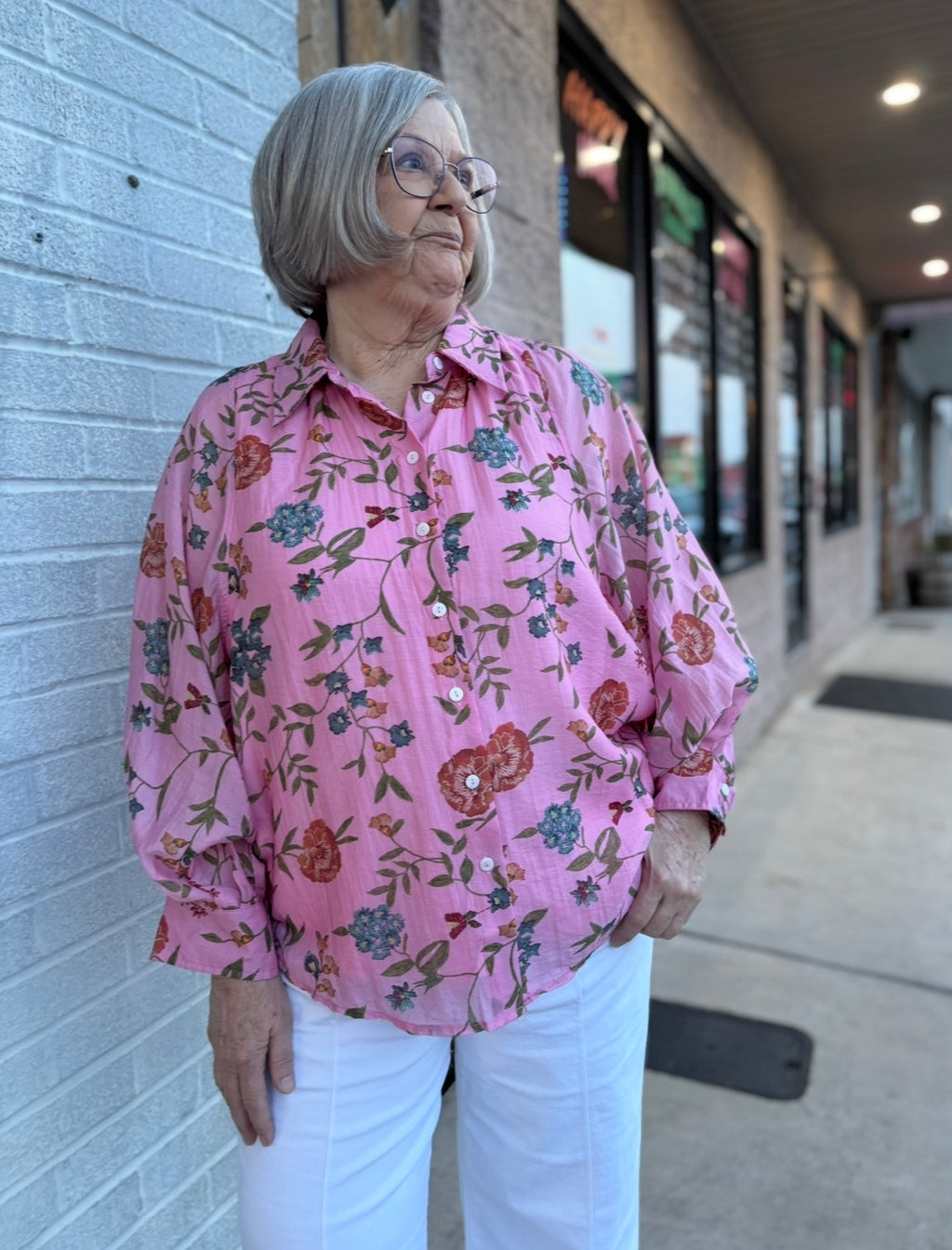 Pink Tencel Floral Blouse