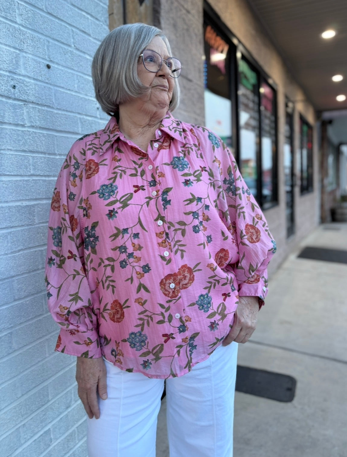 Pink Tencel Floral Blouse