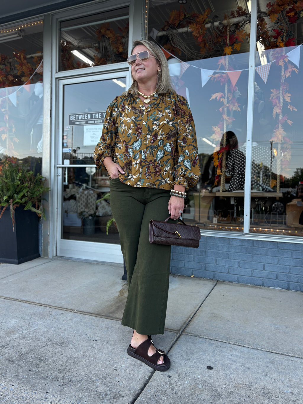 Floral Vine Print Blouse in Dark Mustard Multi – ODDI – view 2