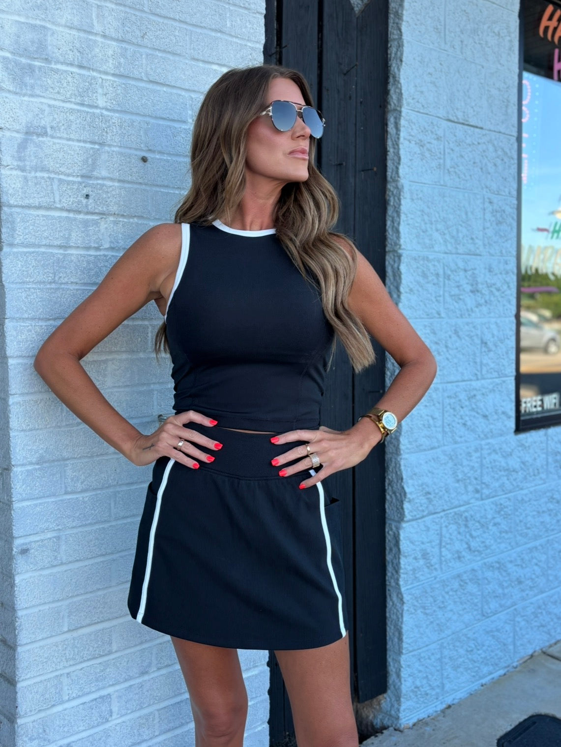 BLACK IVORY CARTER TANK AND SKORT SET
