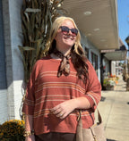 [PLUS] RUST OVER SIZED DROP SHOULDER STRIPED SWEATER