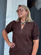 BROWN Elsie Eyelet Top