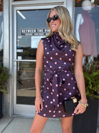 Plum Polka Dot Mock Neck Mini Dress