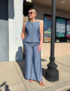 DENIM WHITE WIDE LEG STRIPED PANTS