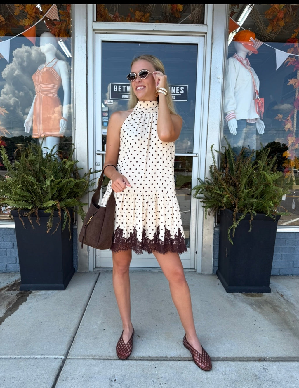ECRU/CHOCOLATE POLKA DOT DRESS